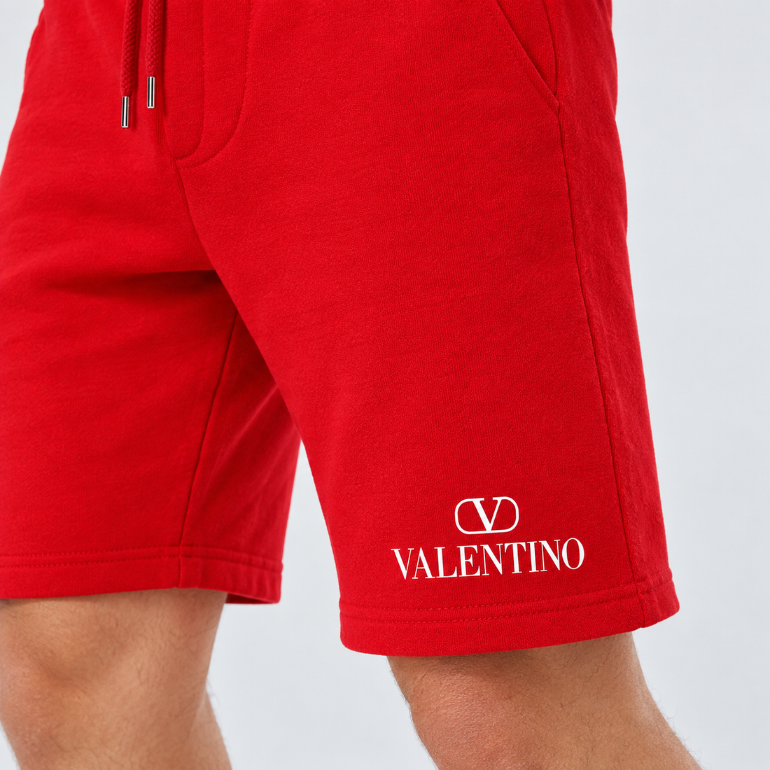 Men's Valentino Athletic Fleece Shorts | Color: Red | View 4
