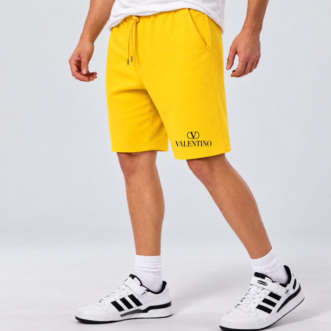 Men's Valentino Athletic Fleece Shorts | Color: Yellow | View 3