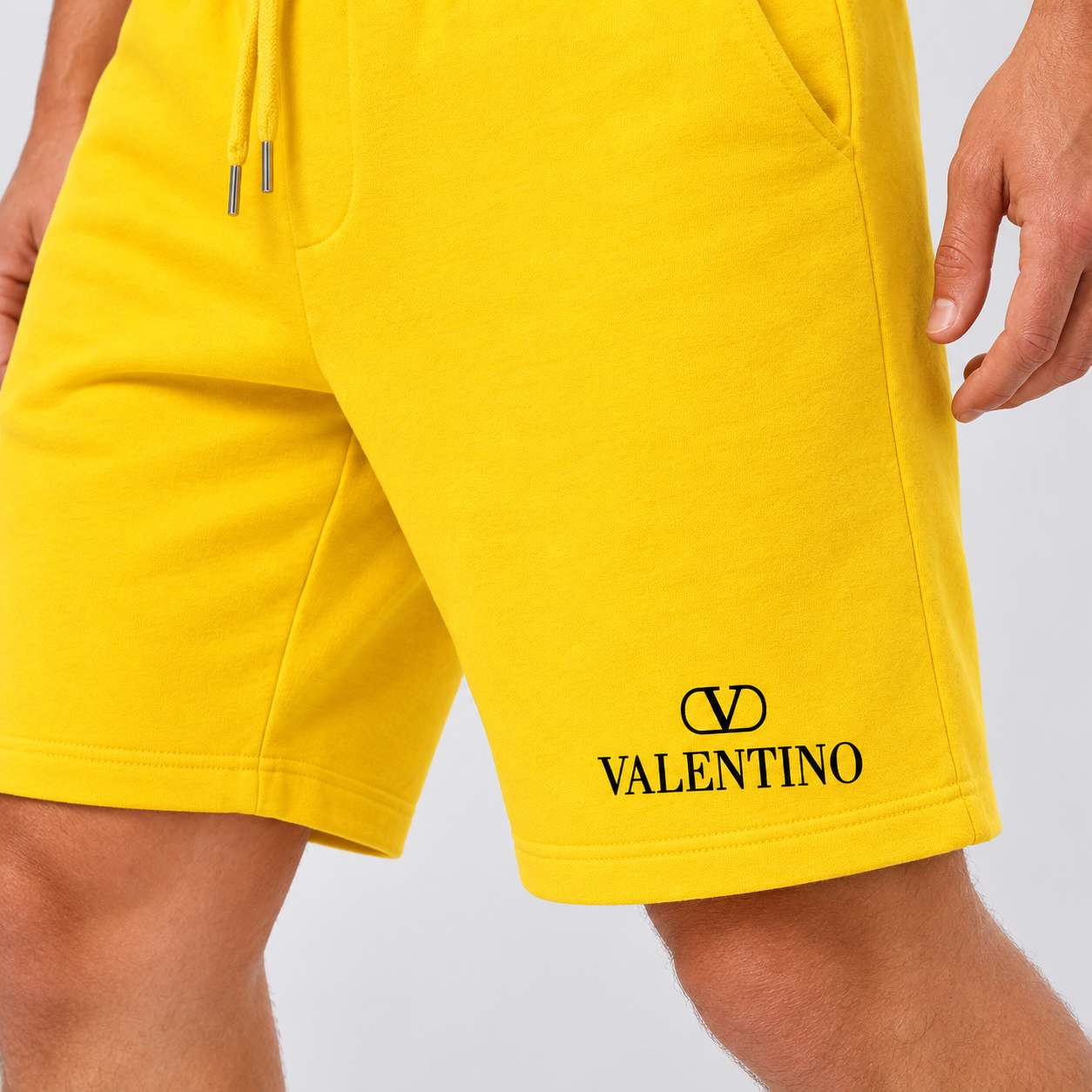 Men's Valentino Athletic Fleece Shorts | Color: Yellow | View 4