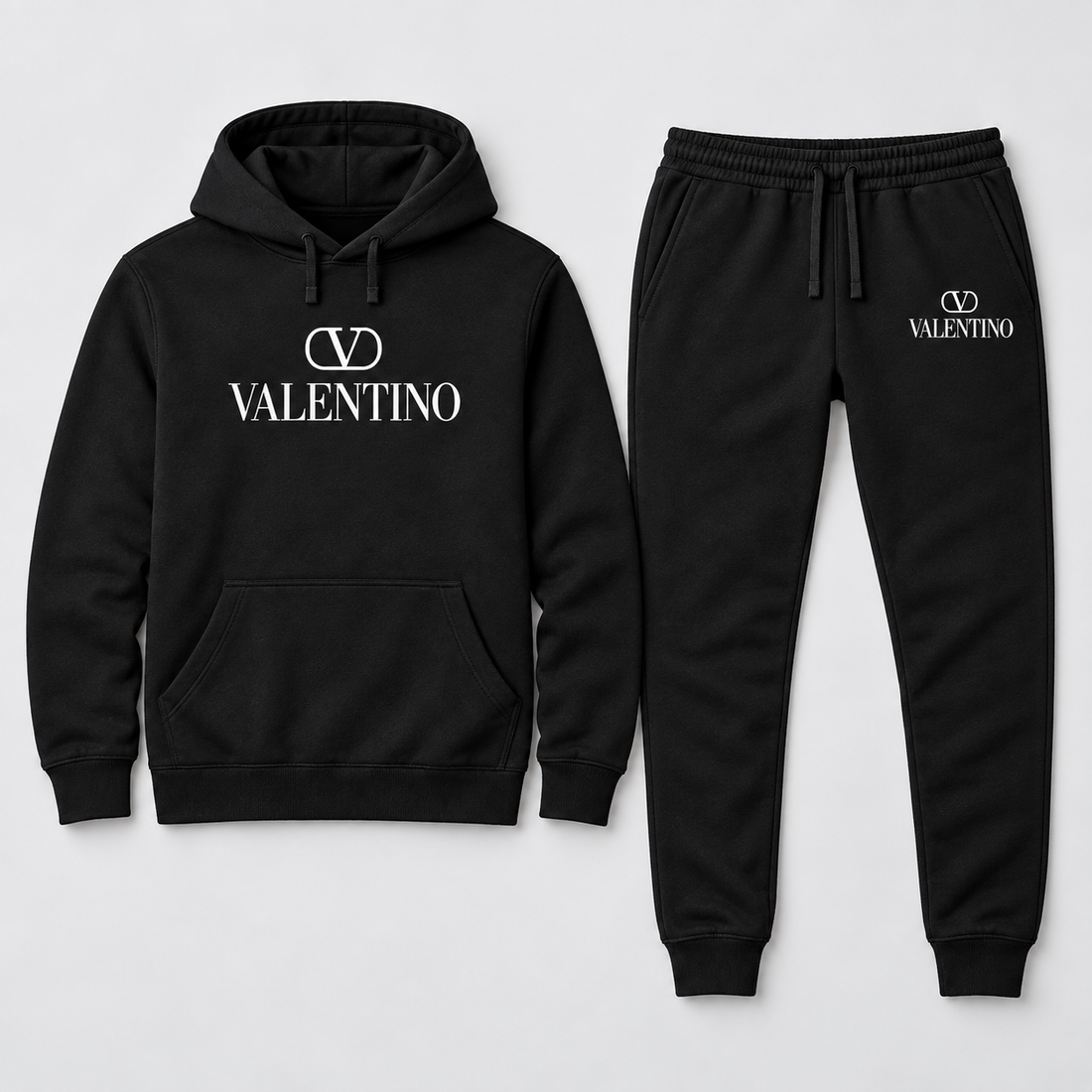 Men's Valentino Hoodie Joggers Set | Color: Black | View 1