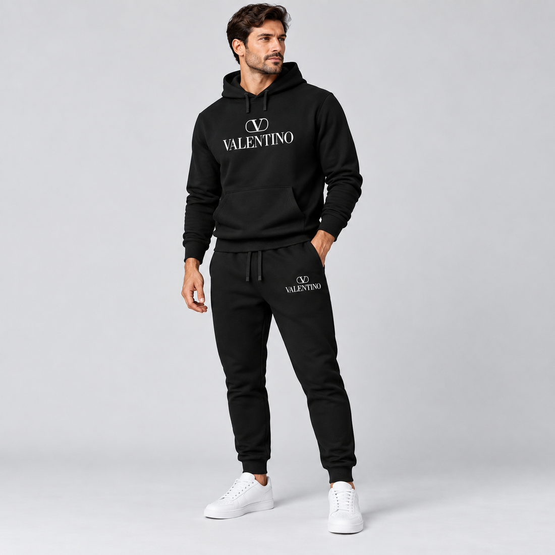 Men's Valentino Hoodie Joggers Set | Color: Black | View 3
