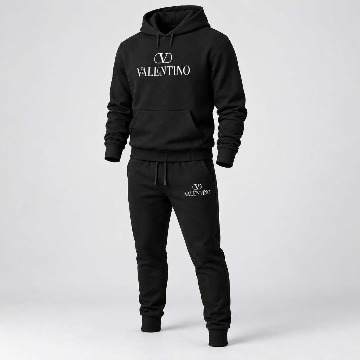 Men's Valentino Hoodie Joggers Set | Color: Black | View 5