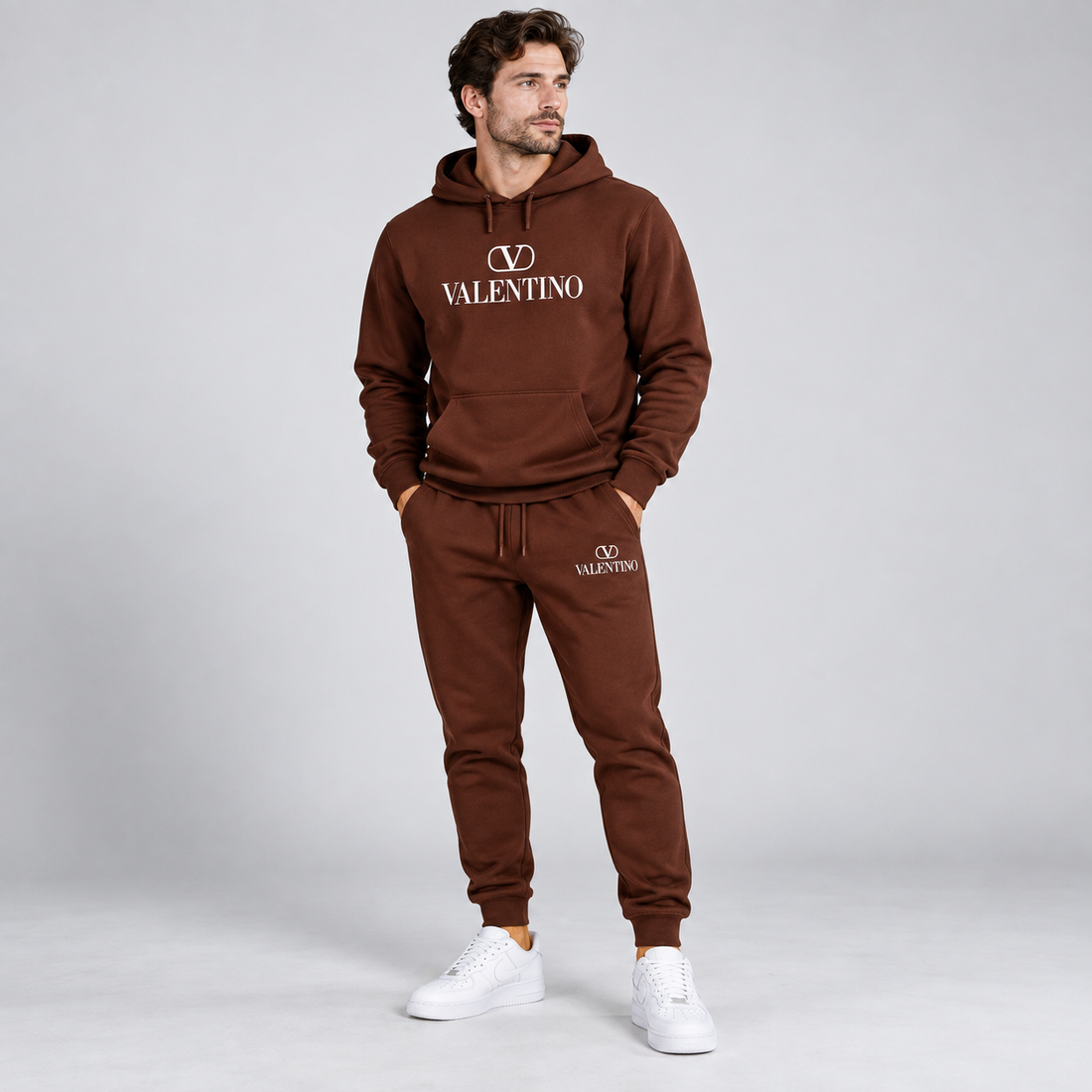 Men's Valentino Hoodie Joggers Set | Color: Brown | View 3
