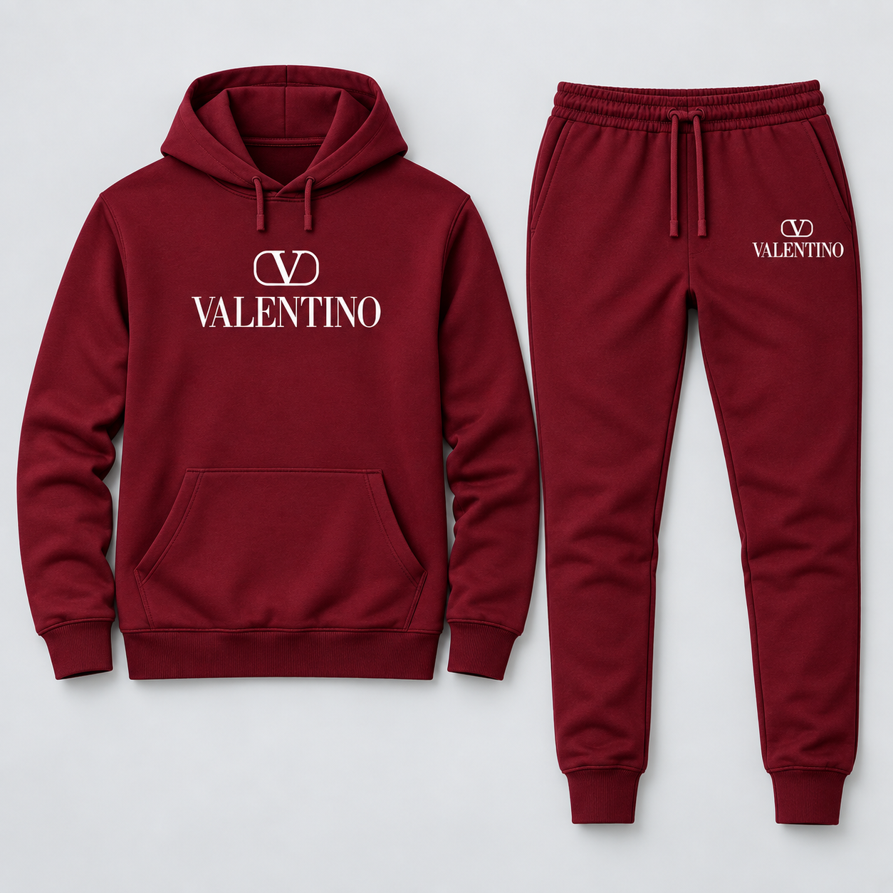 Men's Valentino Hoodie Joggers Set | Color: Burgundy | View 1