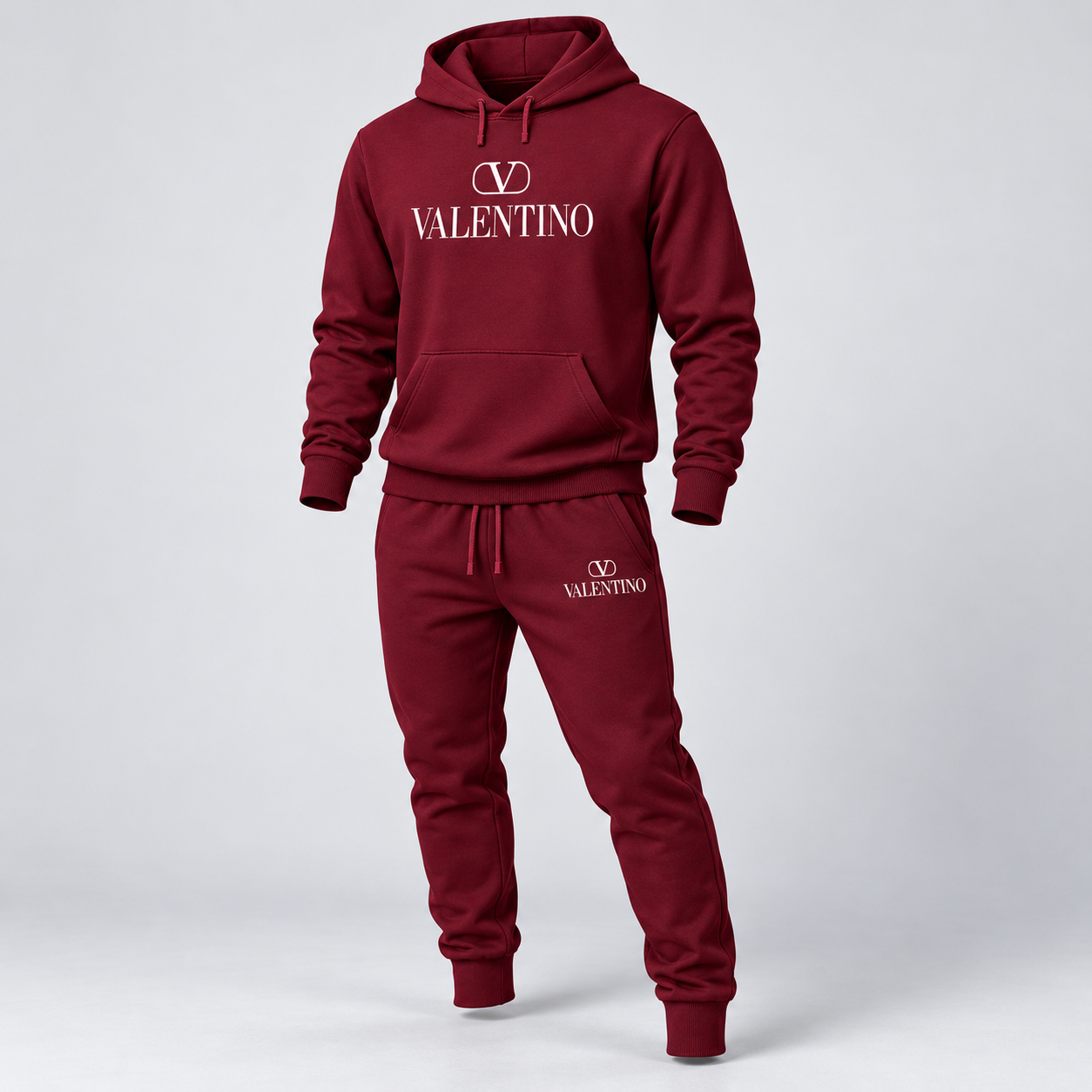 Men's Valentino Hoodie Joggers Set | Color: Burgundy | View 5