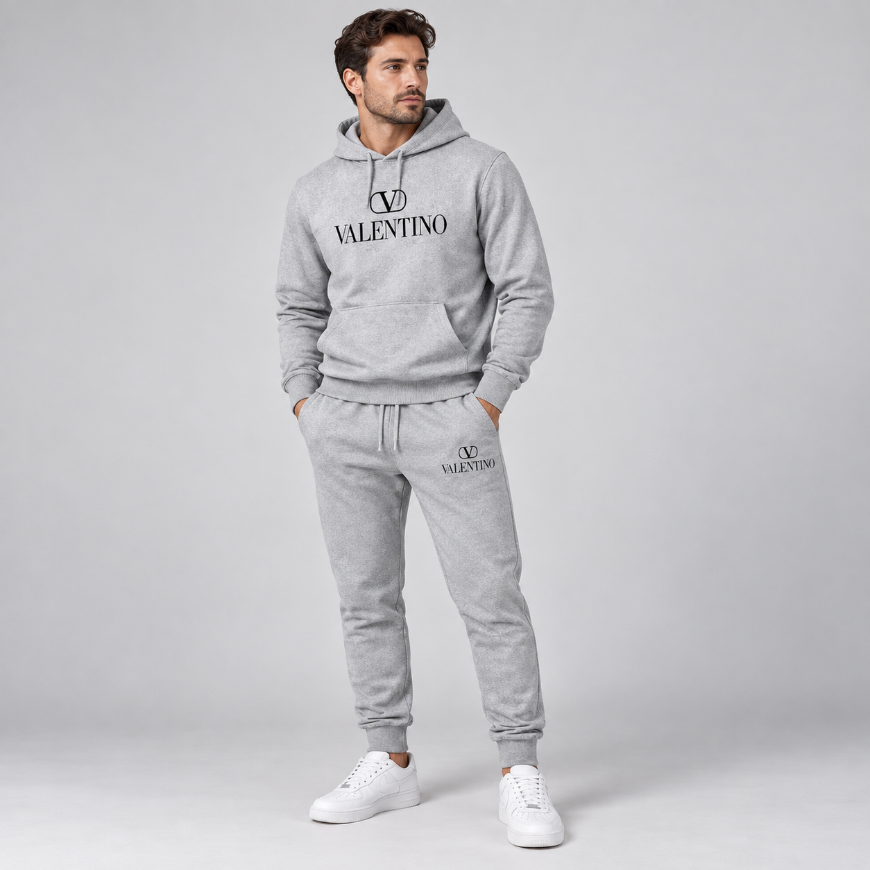 Men's Valentino Hoodie Joggers Set | Color: Grey | View 3