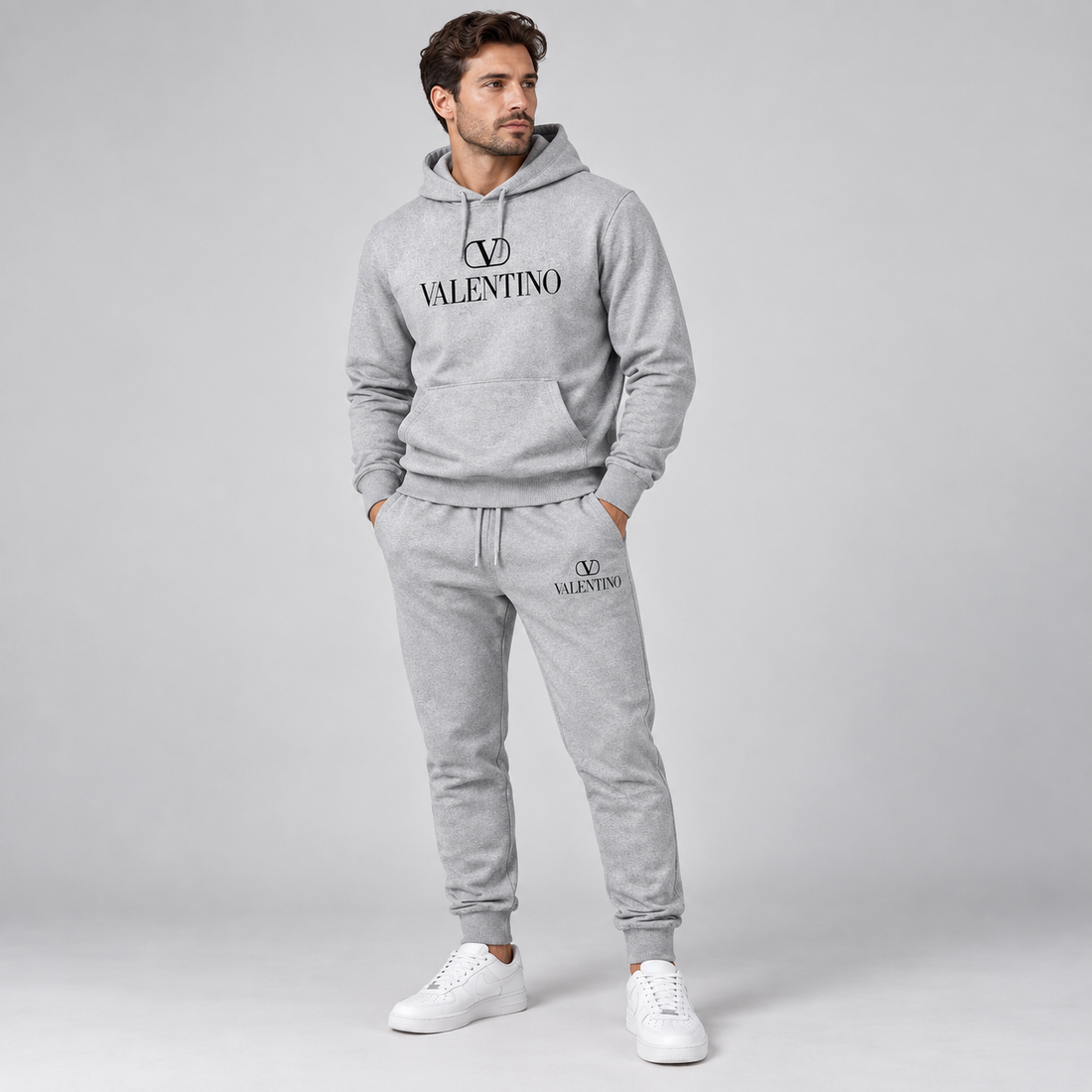 Men's Valentino Hoodie Joggers Set | Color: Grey | View 3