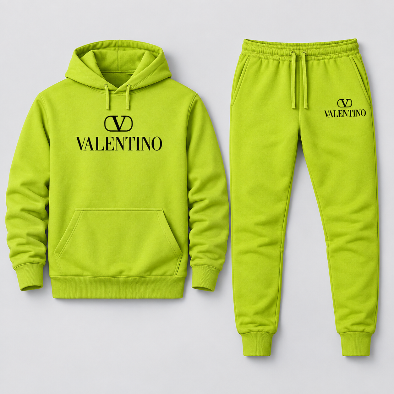 Men's Valentino Hoodie Joggers Set | Color: Lime Green | View 1