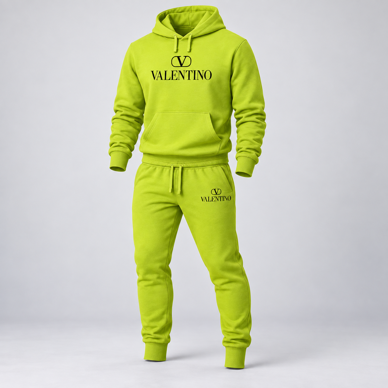 Men's Valentino Hoodie Joggers Set | Color: Lime Green | View 5