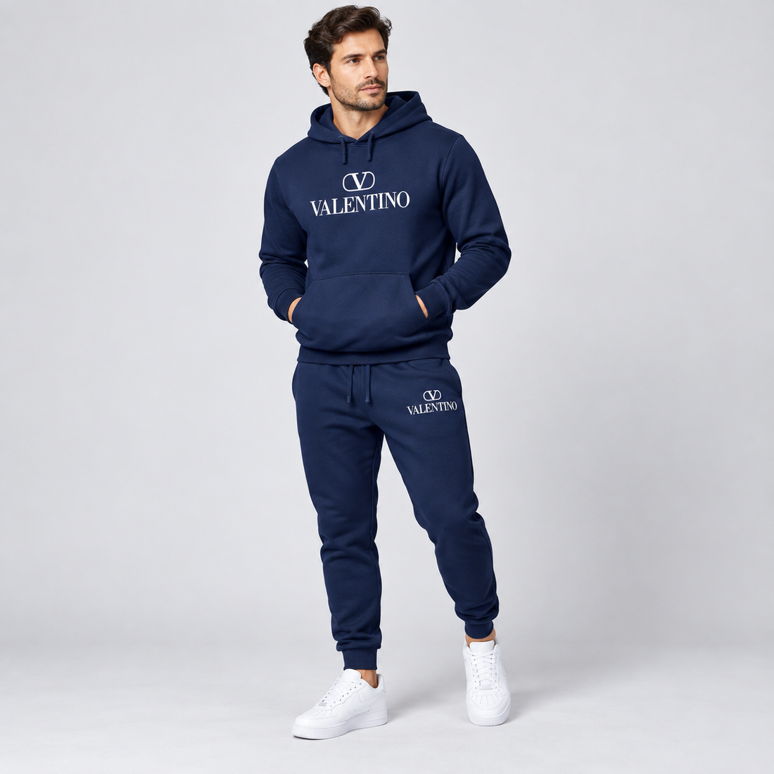 Men's Valentino Hoodie Joggers Set | Color: Navy | View 3