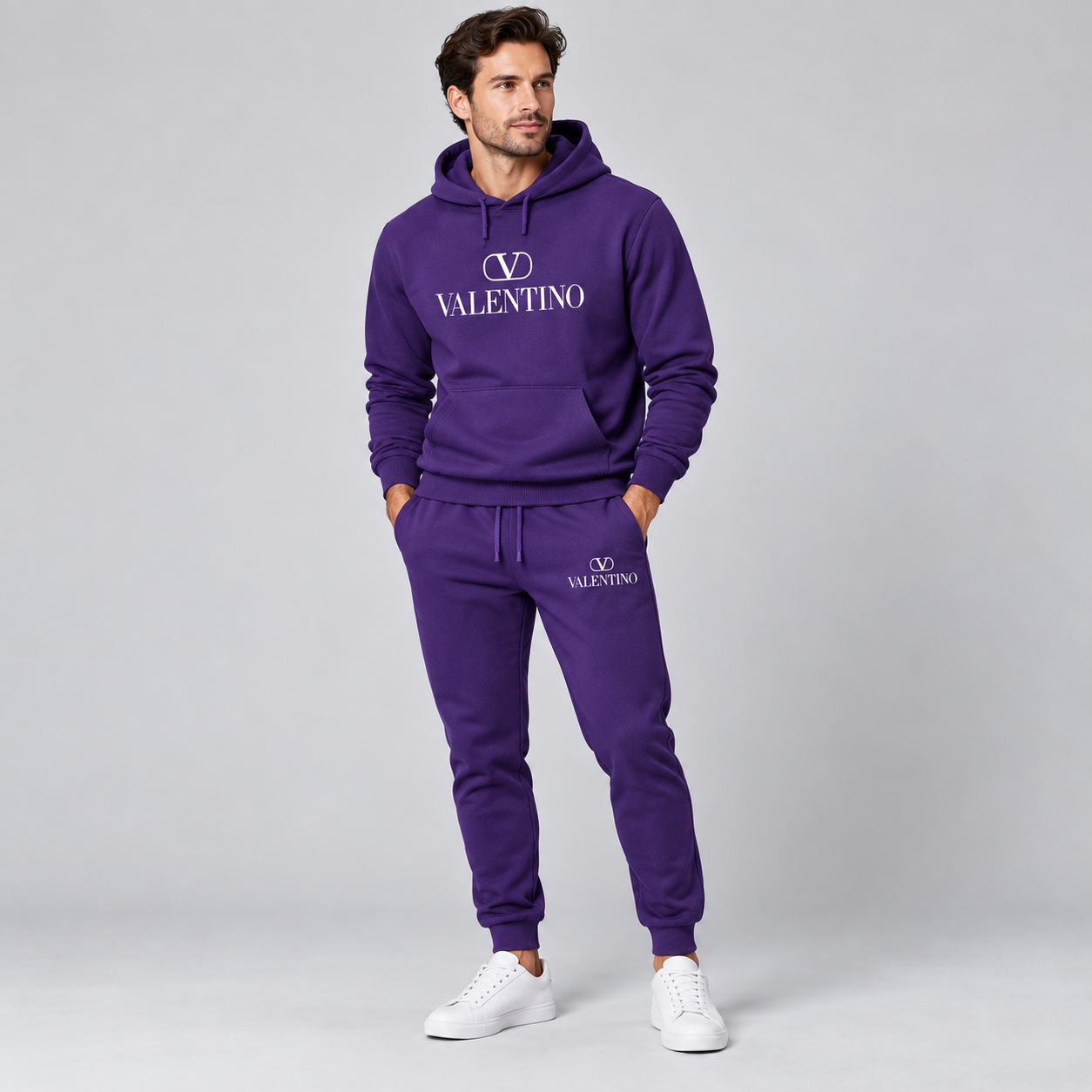 Men's Valentino Hoodie Joggers Set | Color: Purple | View 3