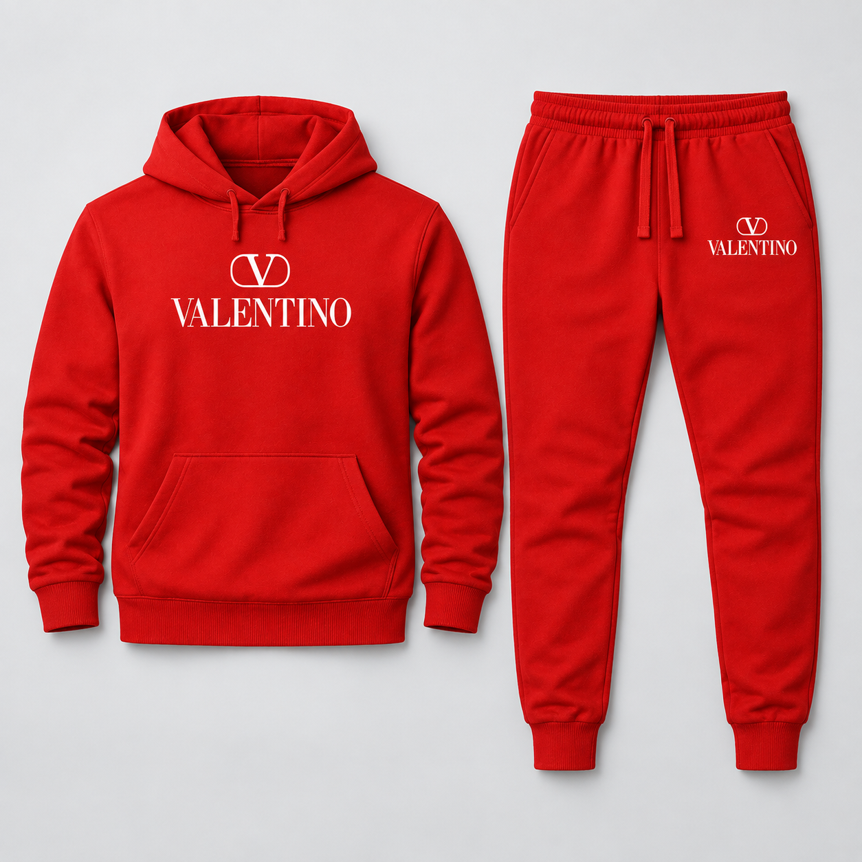 Men's Valentino Hoodie Joggers Set | Color: Red | View 1