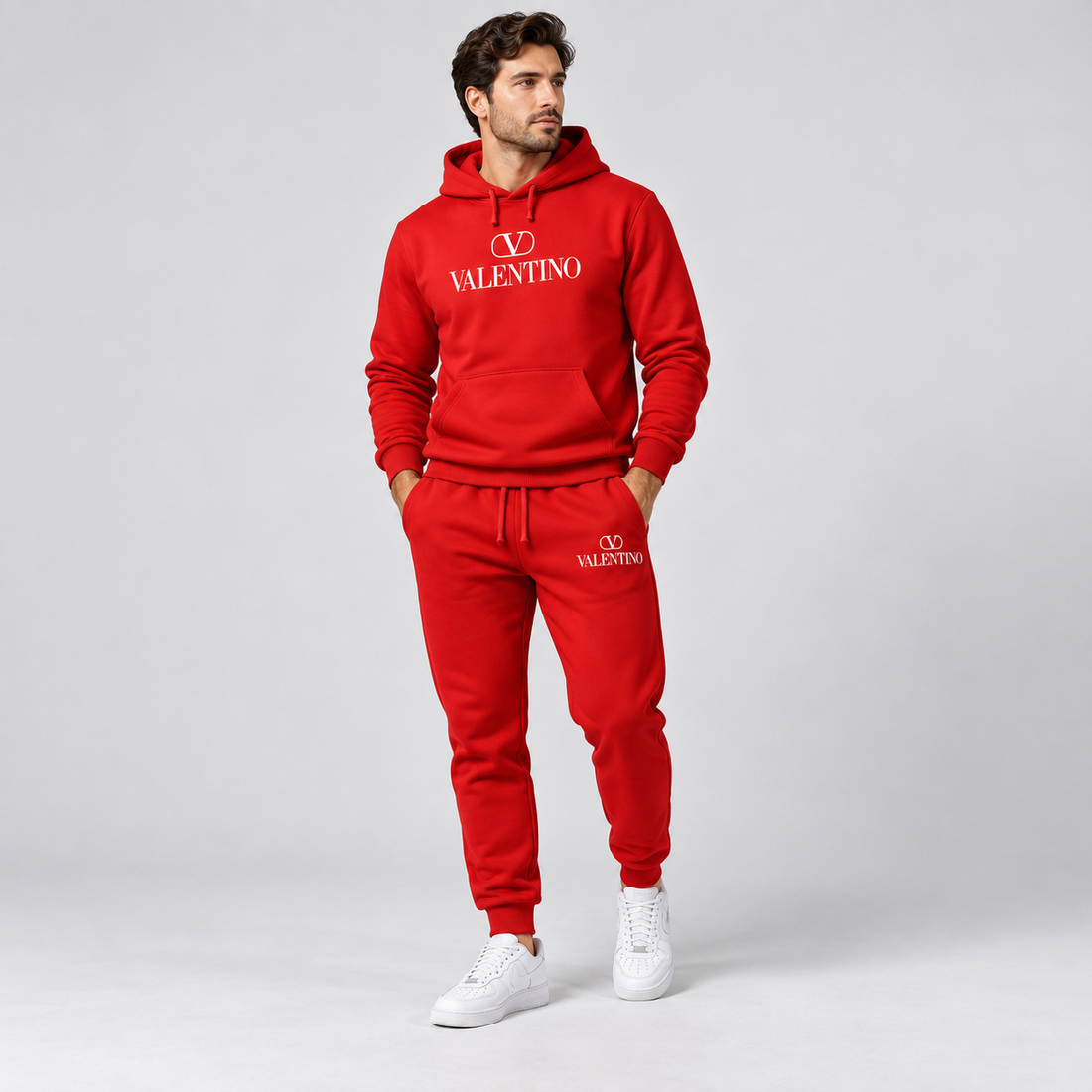 Men's Valentino Hoodie Joggers Set | Color: Red | View 3