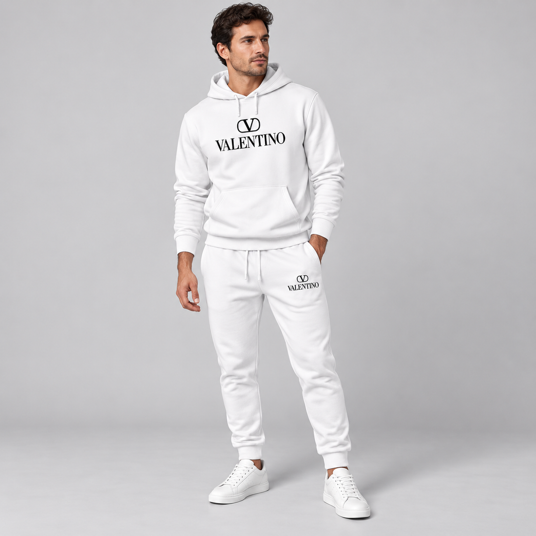 Men's Valentino Hoodie Joggers Set | Color: White | View 3