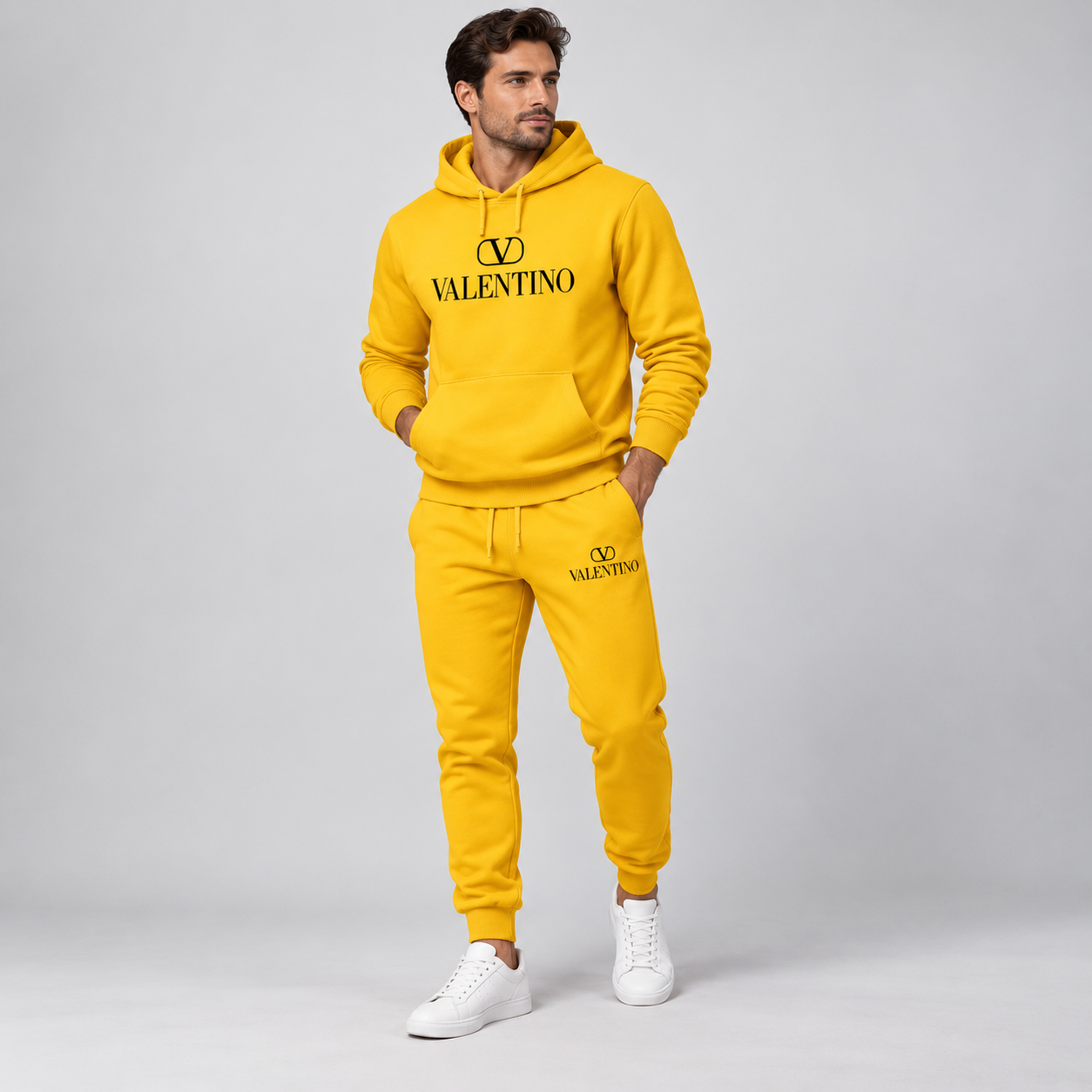 Men's Valentino Hoodie Joggers Set | Color: Yellow | View 3