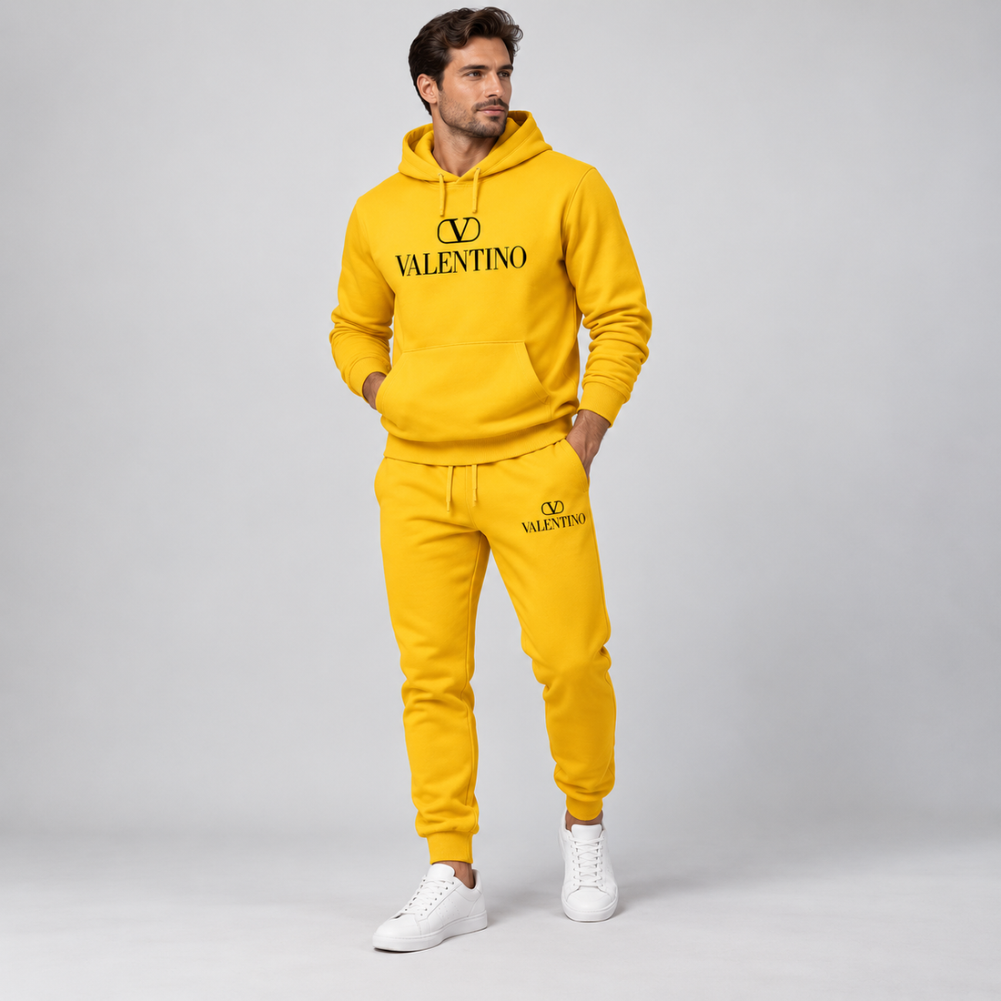 Men's Valentino Hoodie Joggers Set | Color: Yellow | View 3