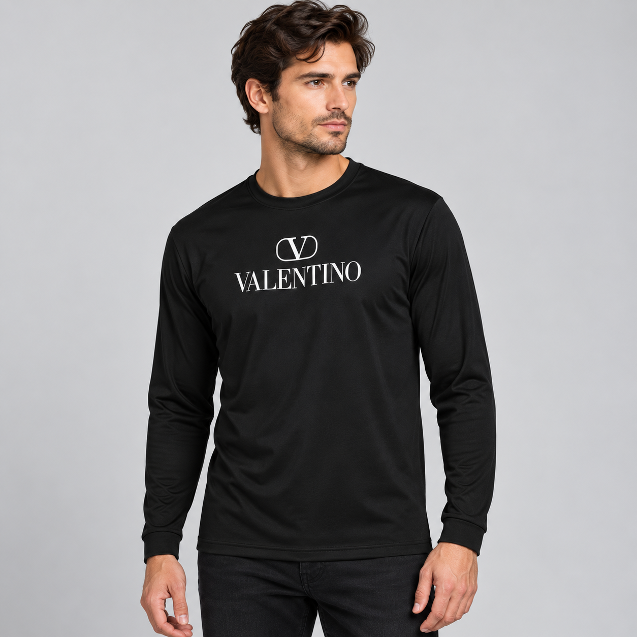 Men's Valentino Polyester Long Sleeve T-Shirt | Color: Black | View 3