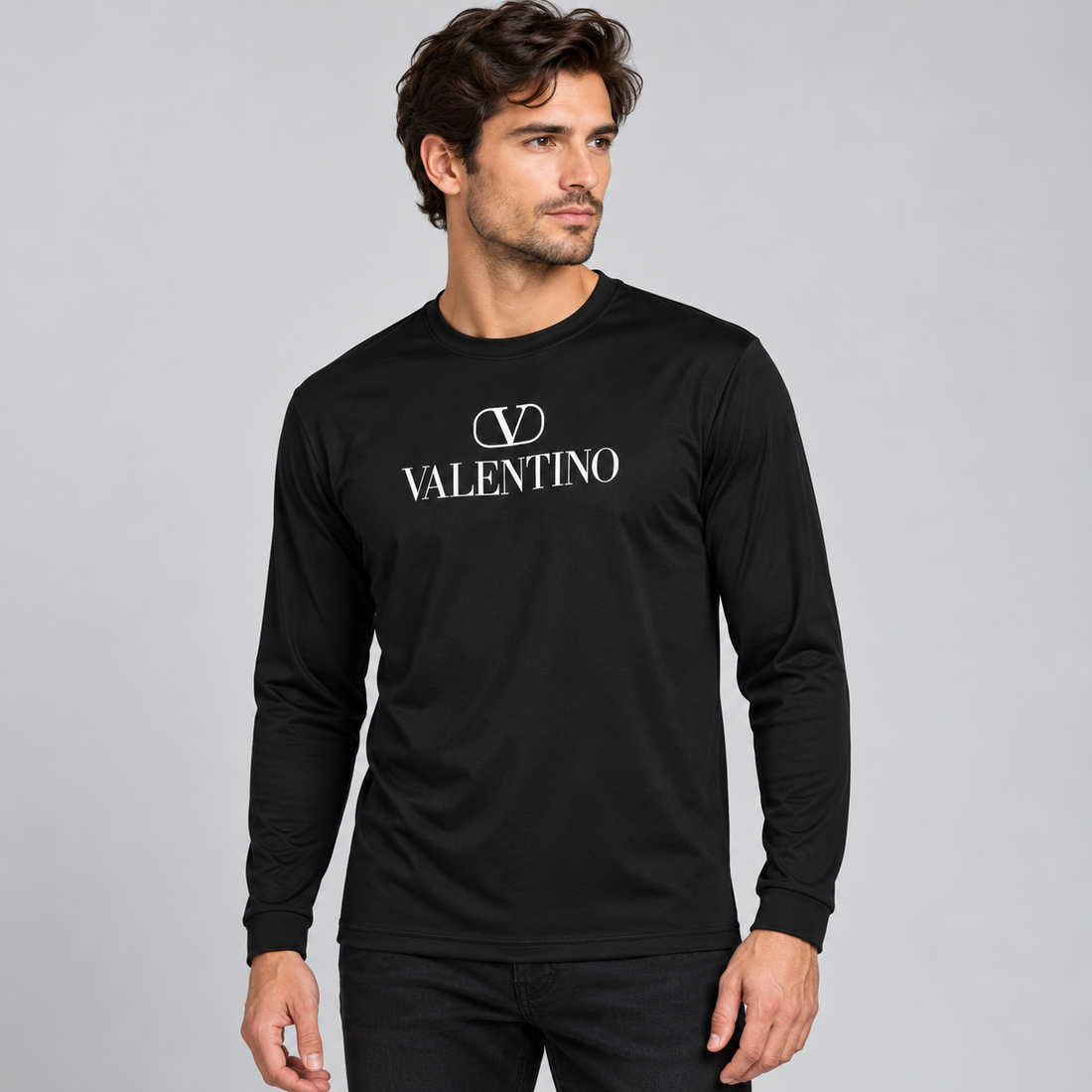 Men's Valentino Polyester Long Sleeve T-Shirt | Color: Black | View 3