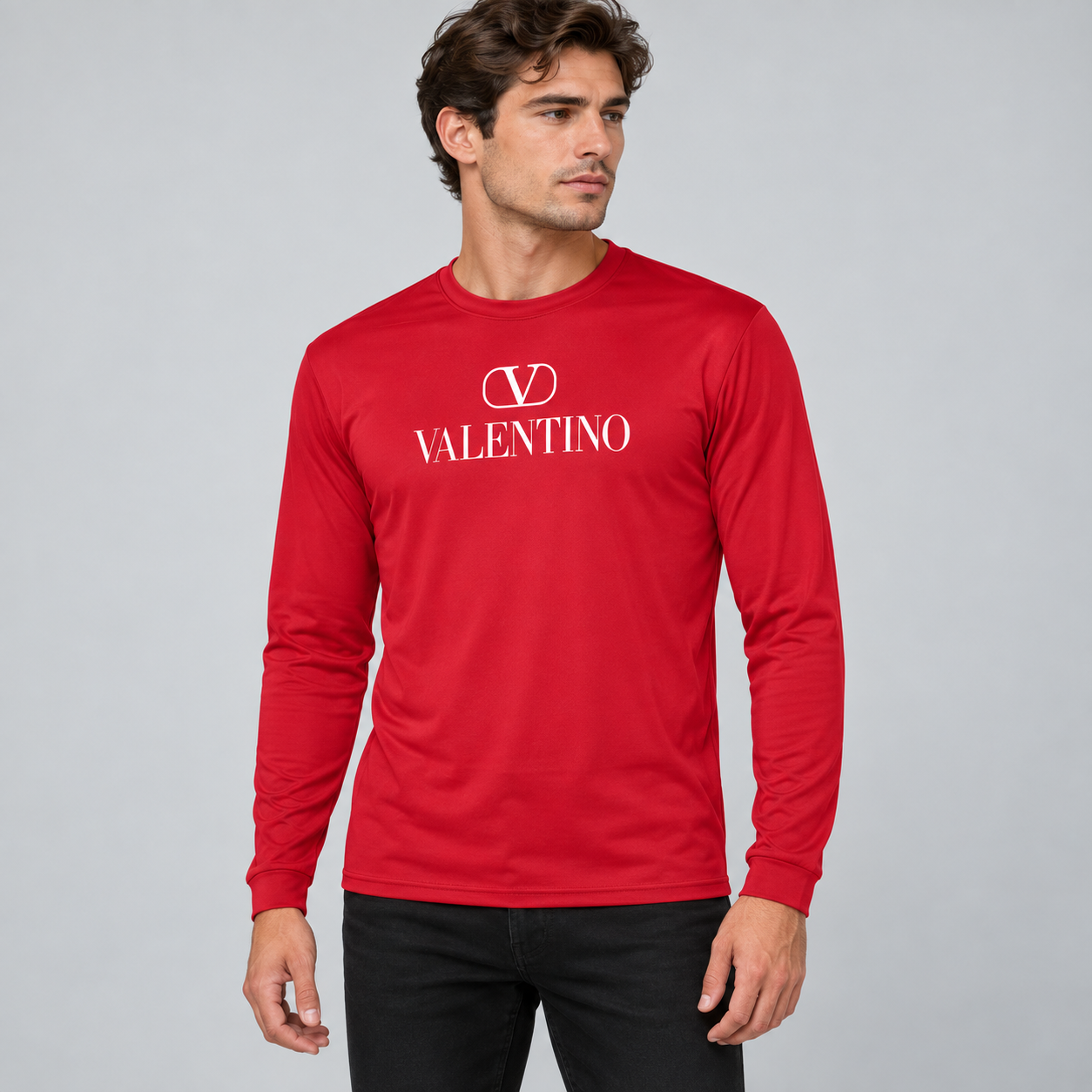 Men's Valentino Polyester Long Sleeve T-Shirt | Color: Red | View 3