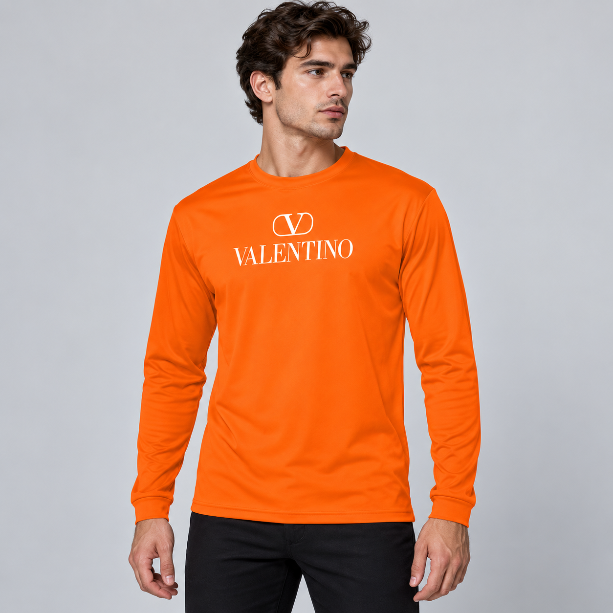 Men's Valentino Polyester Long Sleeve T-Shirt | Color: Safety Orange | View 3