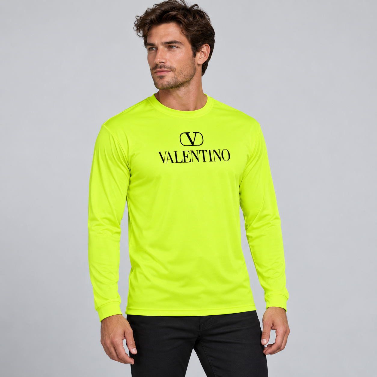Men's Valentino Polyester Long Sleeve T-Shirt | Color: Safety Yellow | View 3