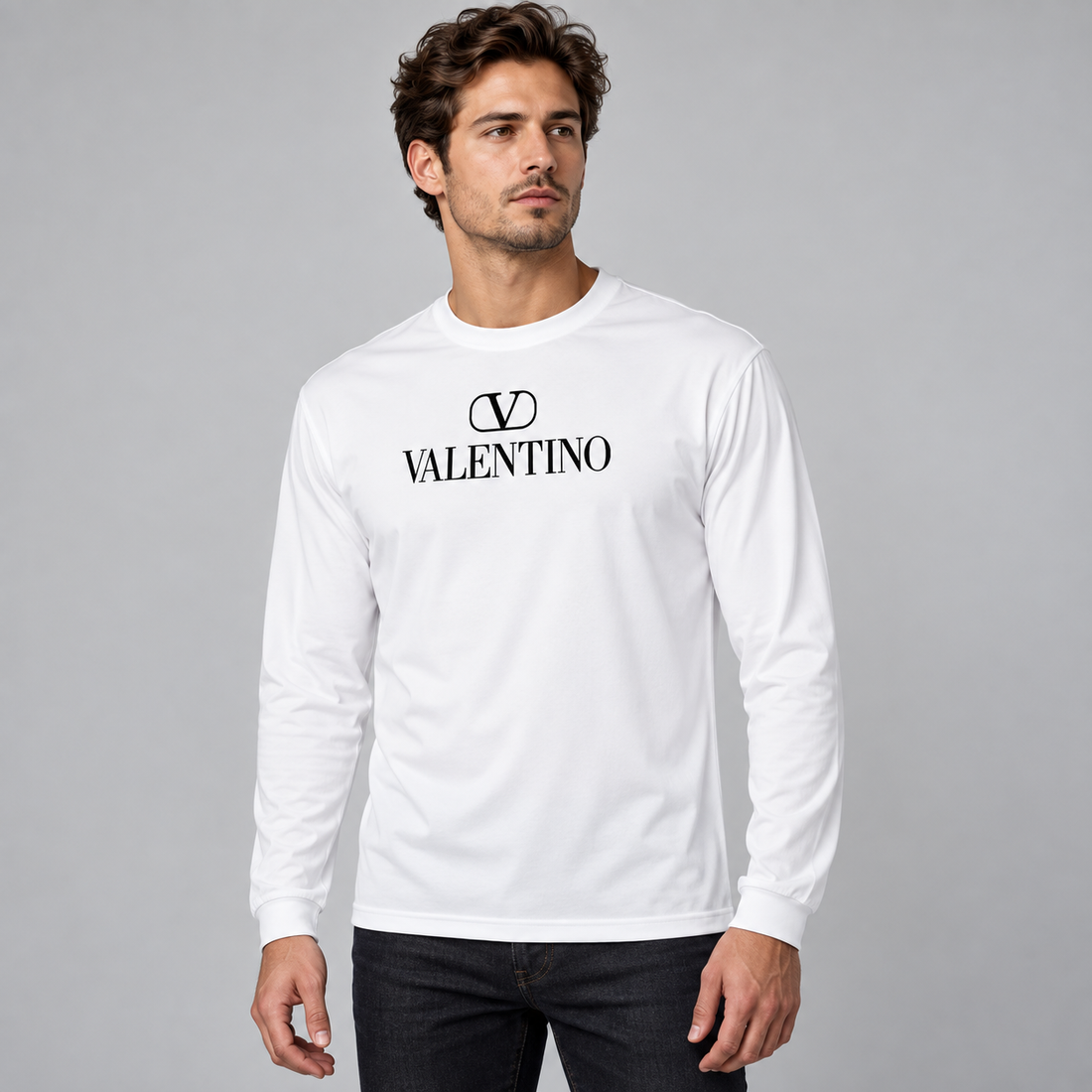 Men's Valentino Polyester Long Sleeve T-Shirt | Color: White | View 3