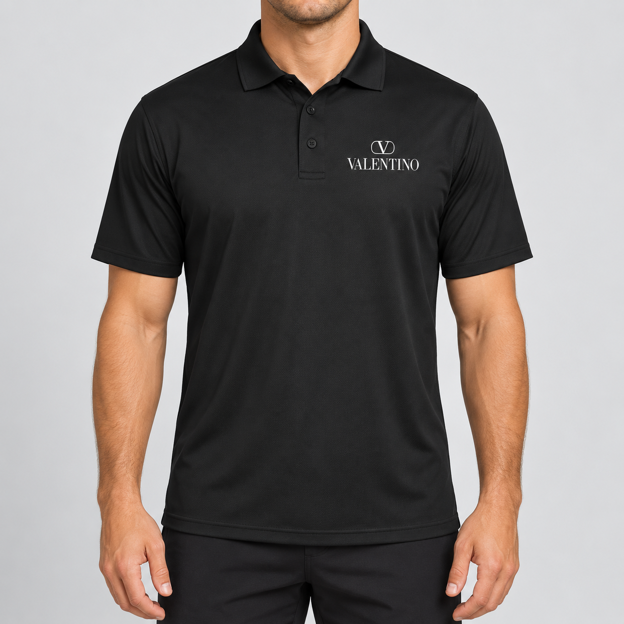 Men's Valentino Polyester Polo | Color: Black | View 3
