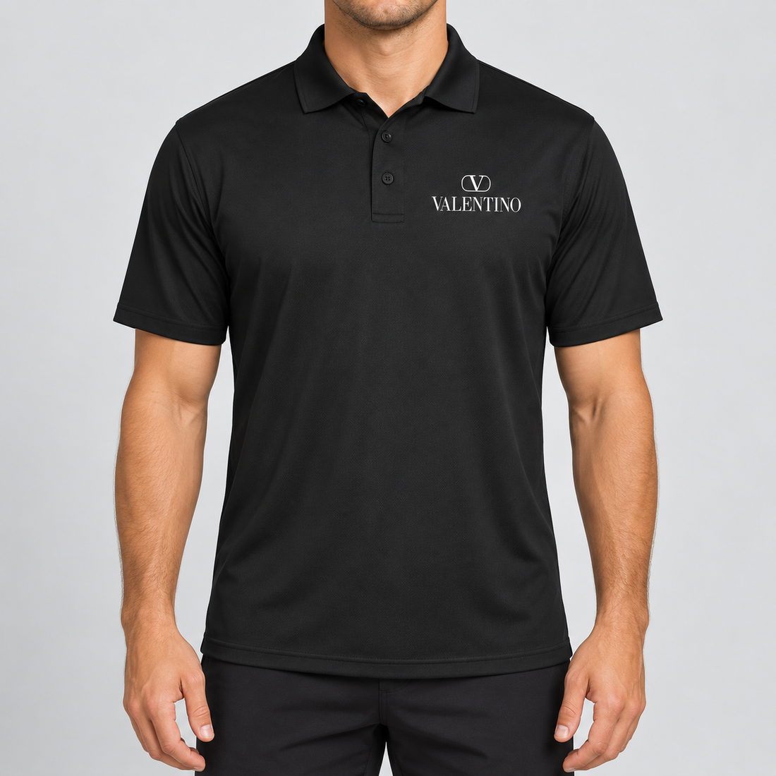 Men's Valentino Polyester Polo | Color: Black | View 3
