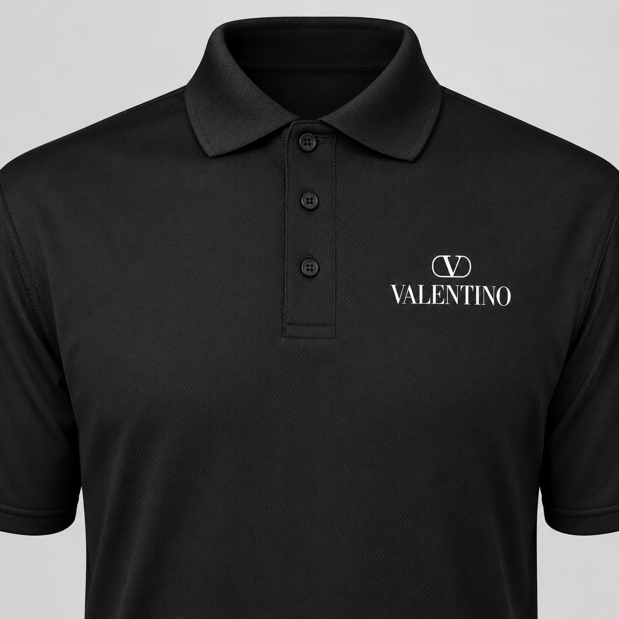 Men's Valentino Polyester Polo | Color: Black | View 4