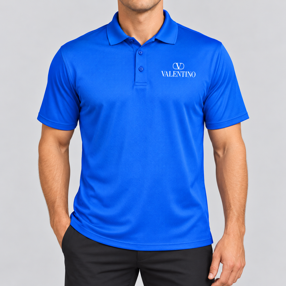 Men's Valentino Polyester Polo | Color: Blue | View 3