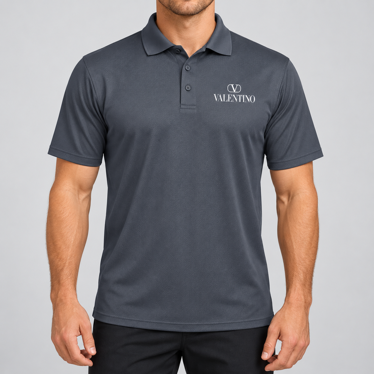 Men's Valentino Polyester Polo | Color: Charcoal | View 3