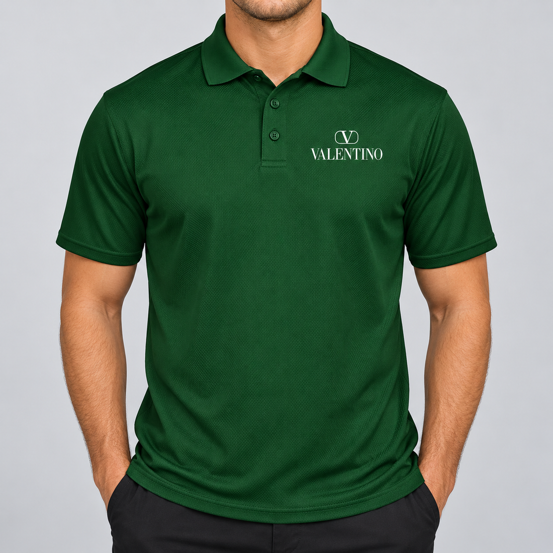 Men's Valentino Polyester Polo | Color: Green | View 3