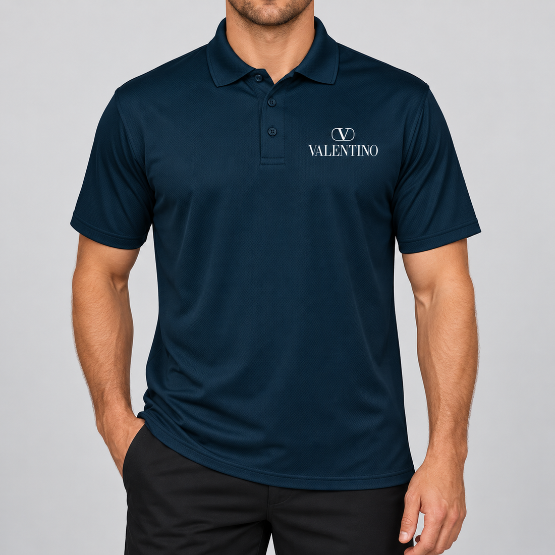 Men's Valentino Polyester Polo | Color: Navy | View 3