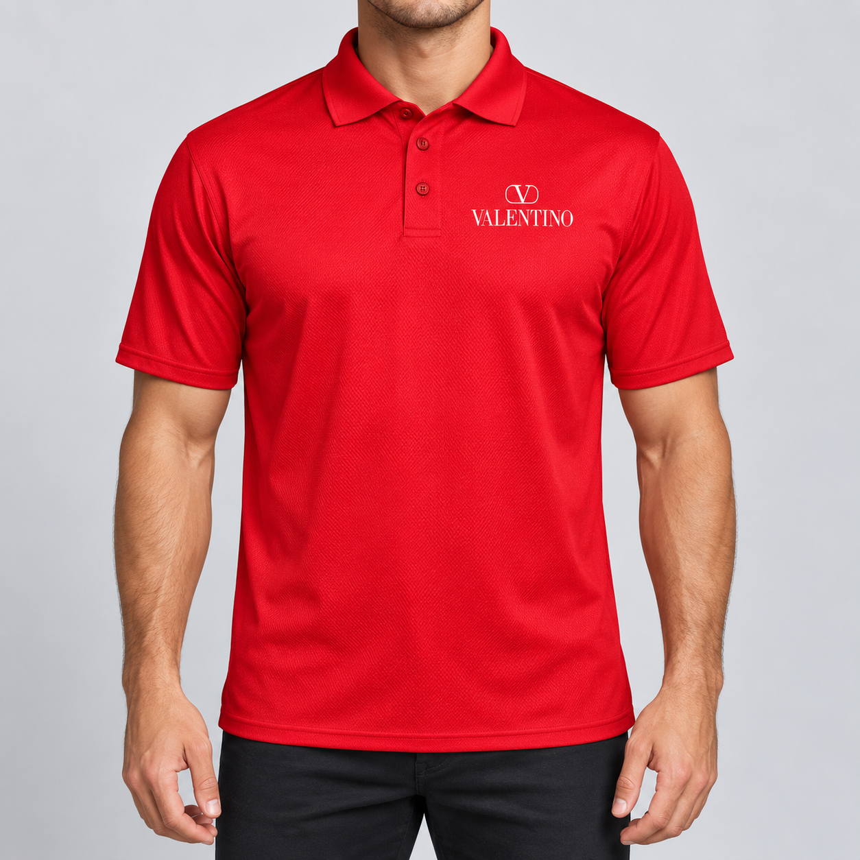 Men's Valentino Polyester Polo | Color: Red | View 3