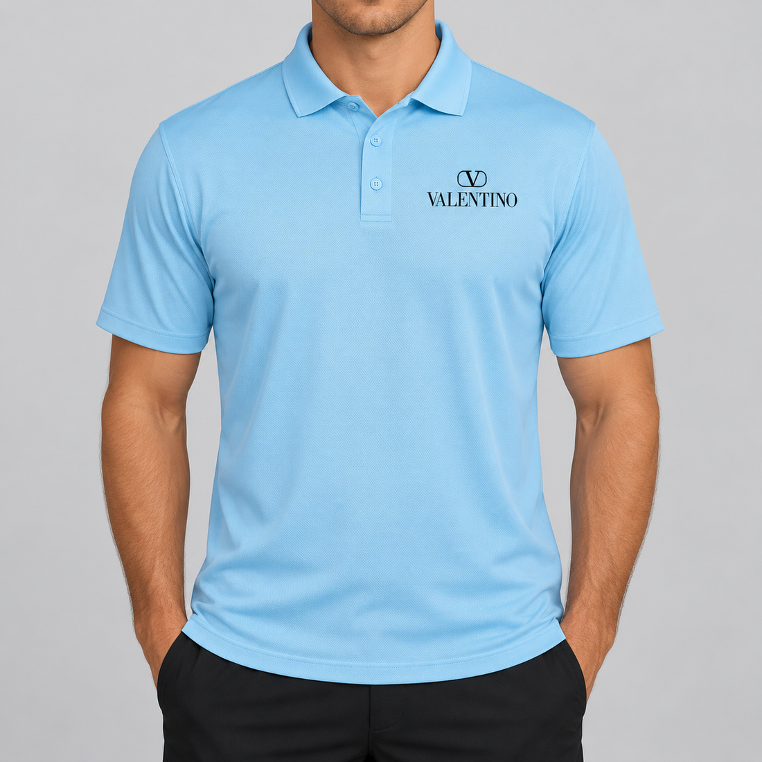 Men's Valentino Polyester Polo | Color: Sky Blue | View 3