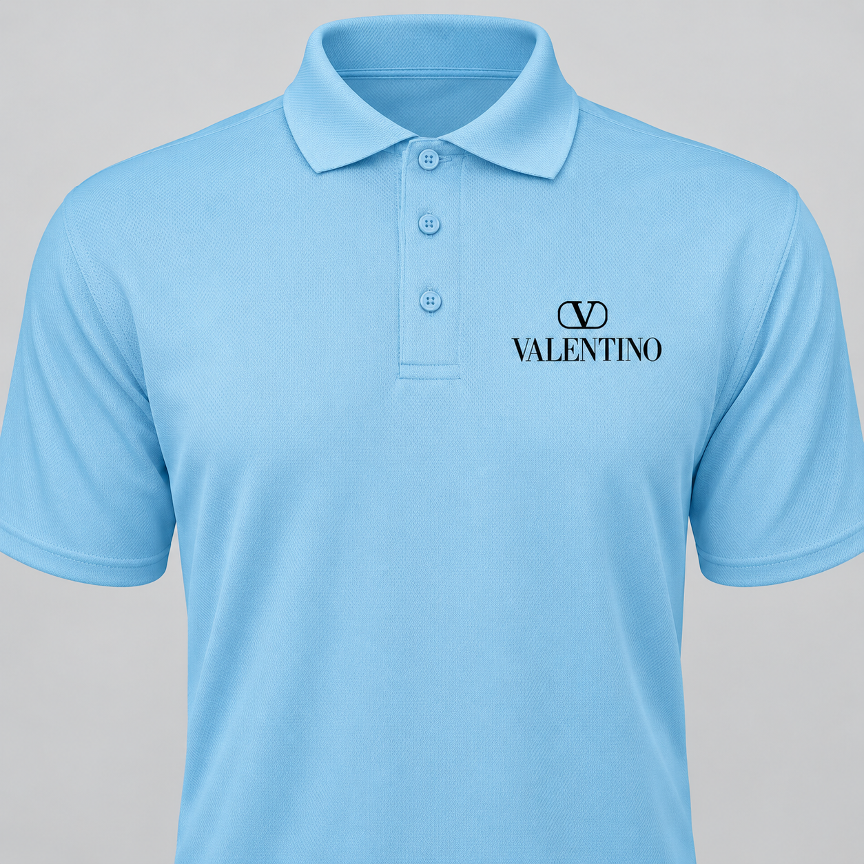 Men's Valentino Polyester Polo | Color: Sky Blue | View 4