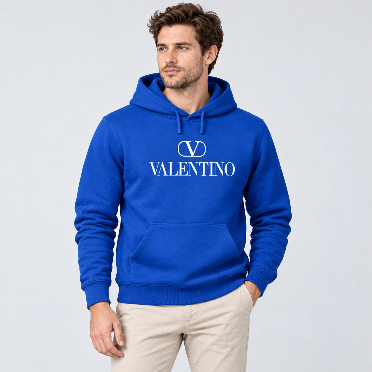 Men's Valentino Pullover Hoodie | Color: Blue | View 3