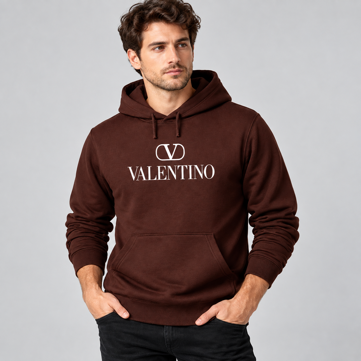 Men's Valentino Pullover Hoodie | Color: Brown | View 3
