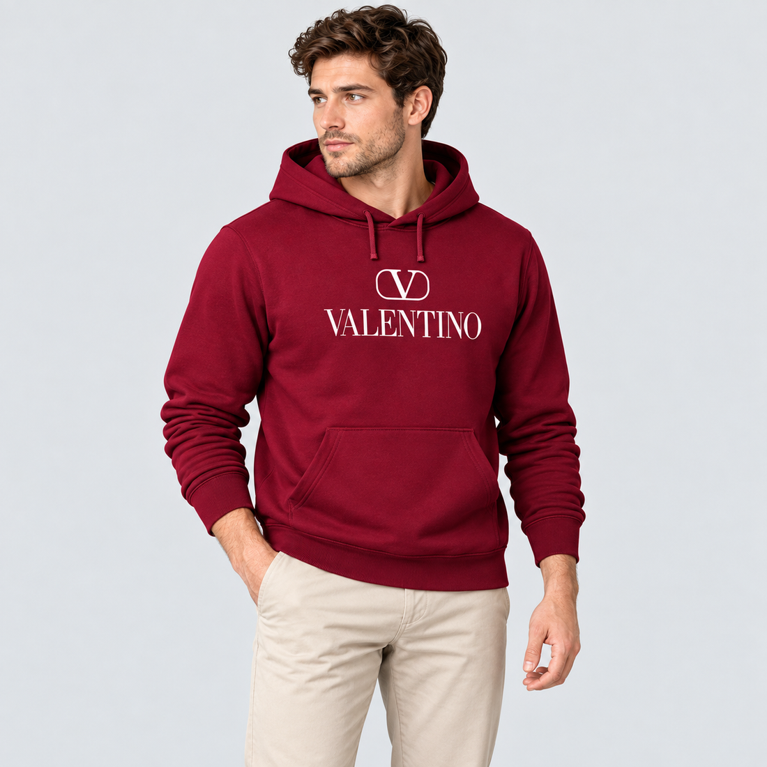 Men's Valentino Pullover Hoodie | Color: Burgundy | View 3