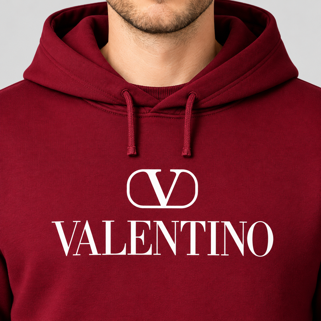 Men's Valentino Pullover Hoodie | Color: Burgundy | View 4