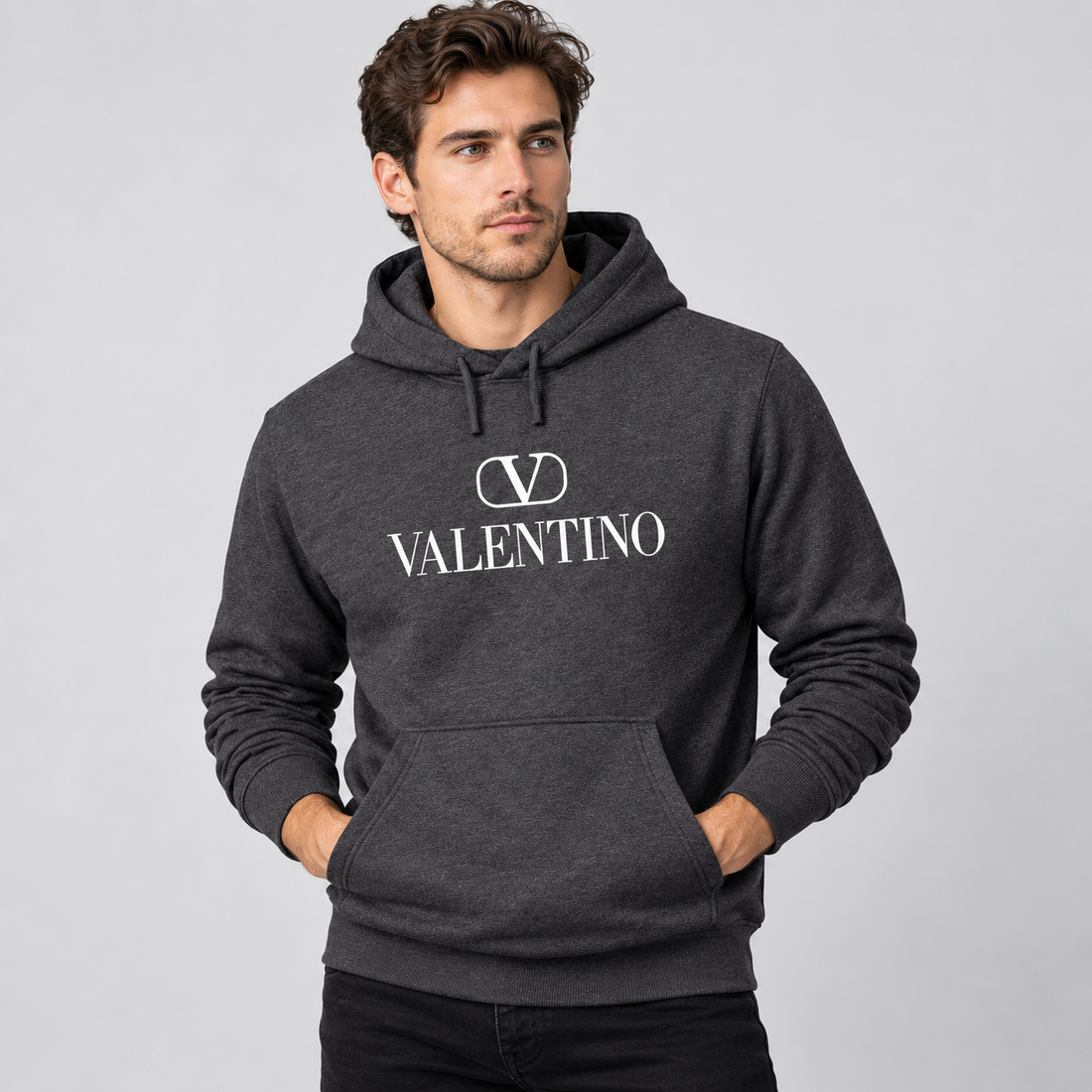 Men's Valentino Pullover Hoodie | Color: Dark Heather | View 3