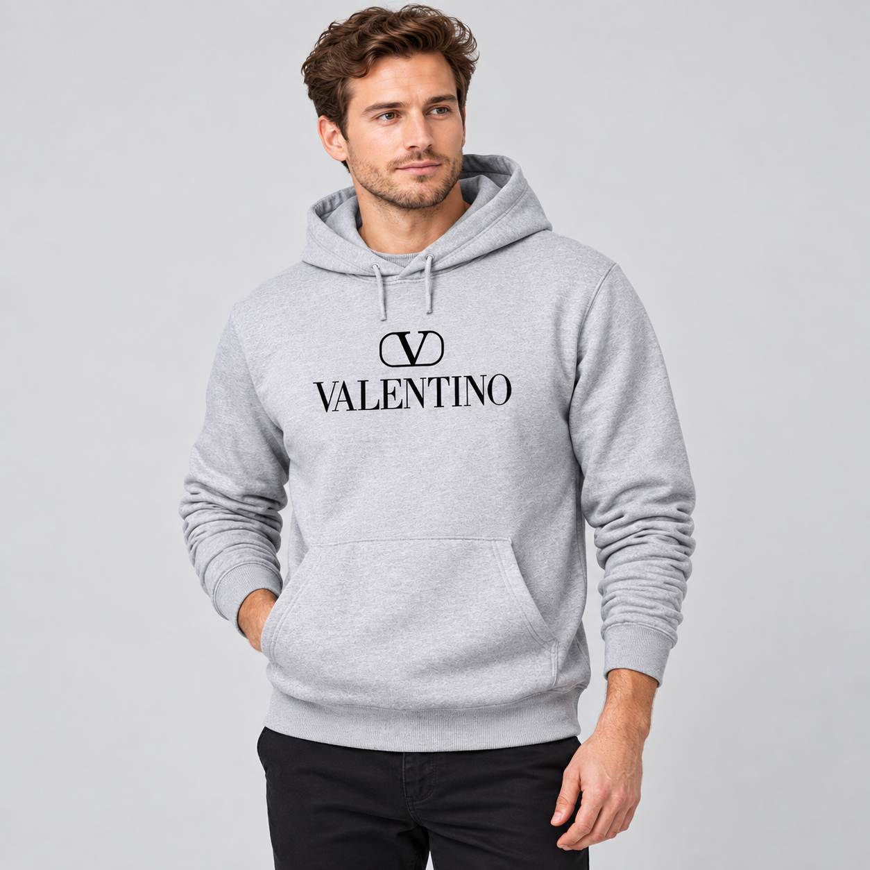 Men's Valentino Pullover Hoodie | Color: Grey | View 3