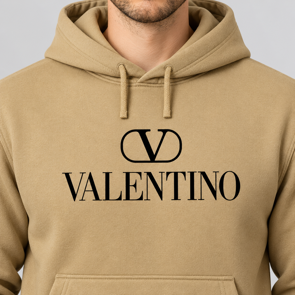 Men's Valentino Pullover Hoodie | Color: Khaki | View 4