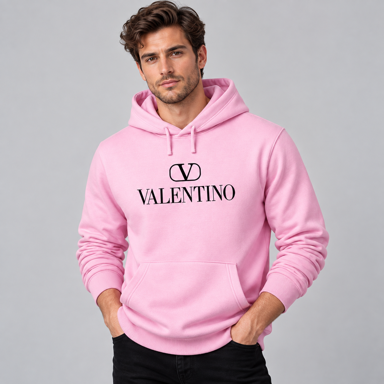 Men's Valentino Pullover Hoodie | Color: Light Pink | View 3