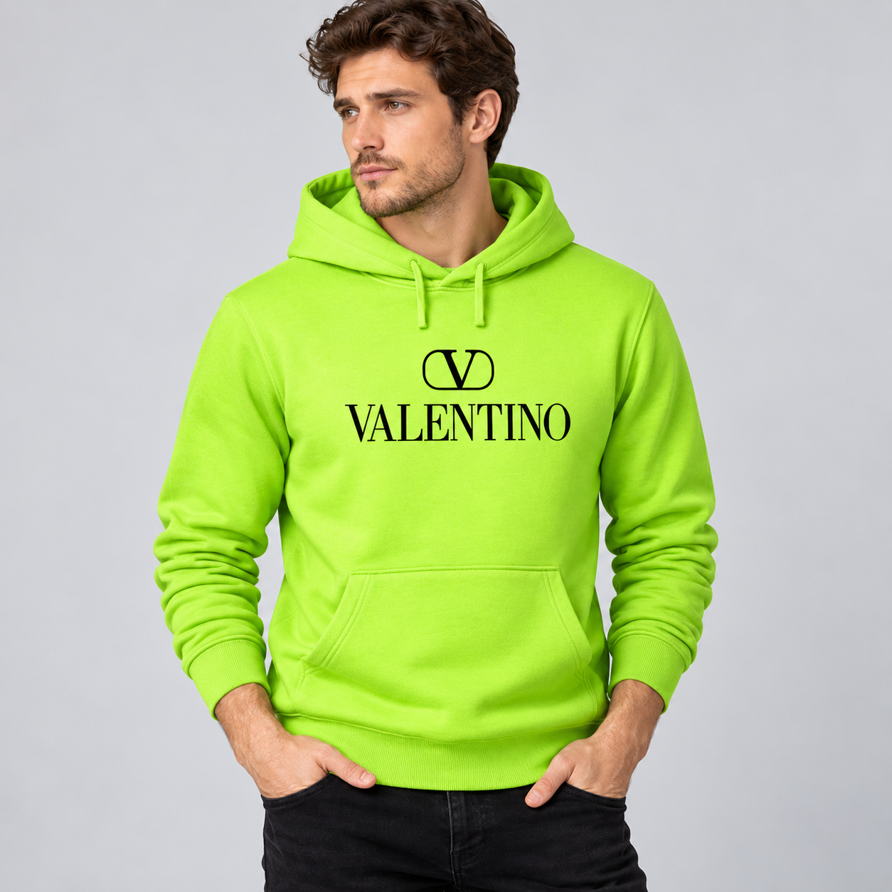 Men's Valentino Pullover Hoodie | Color: Lime Green | View 3