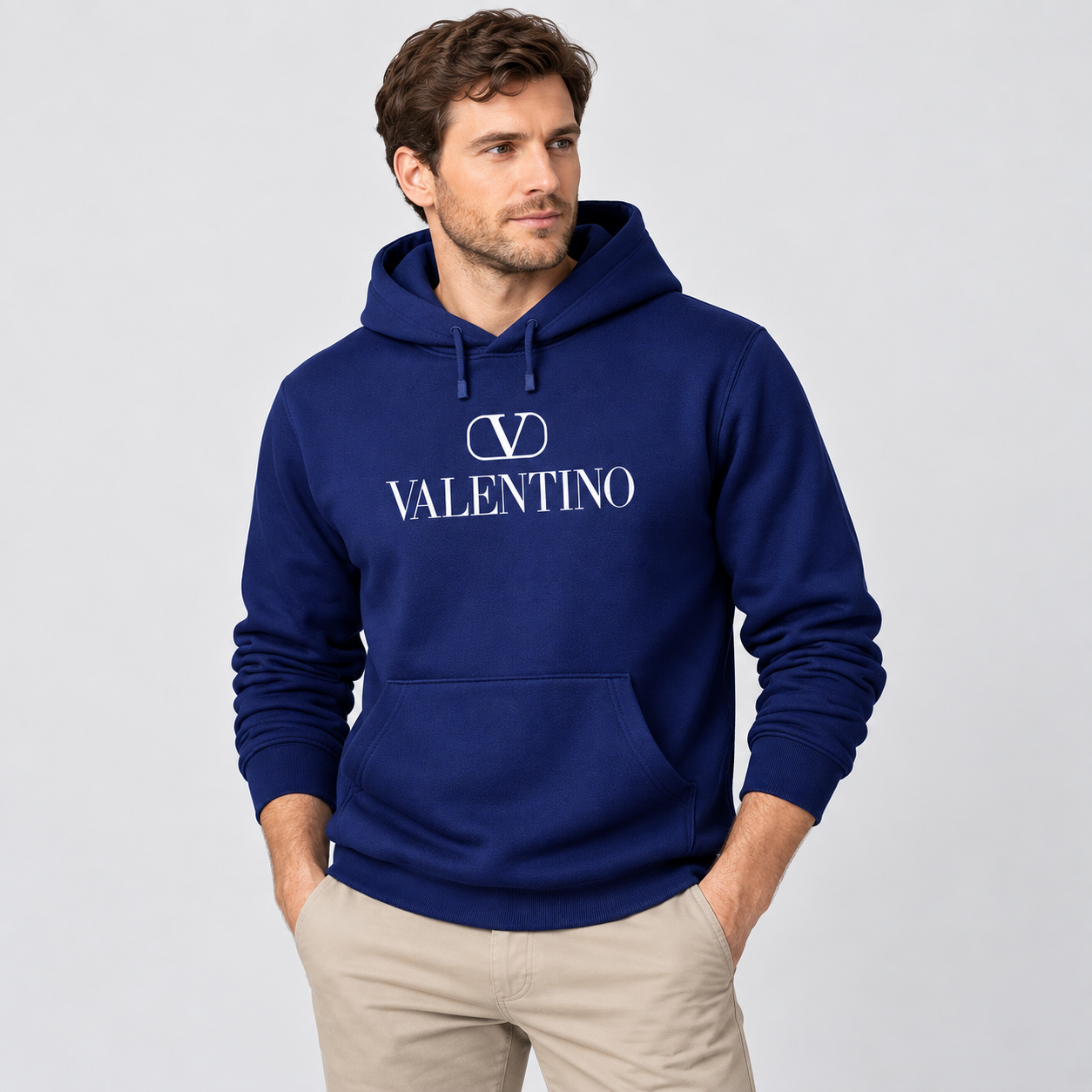 Men's Valentino Pullover Hoodie | Color: Navy | View 3