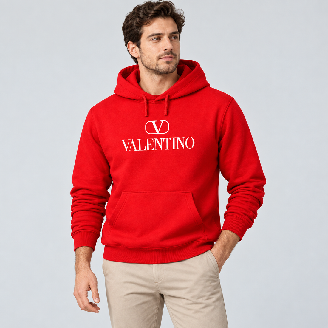 Men's Valentino Pullover Hoodie | Color: Red | View 3