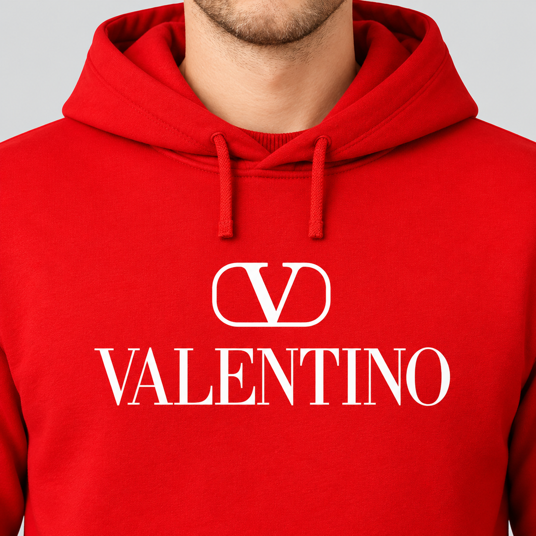 Men's Valentino Pullover Hoodie | Color: Red | View 4