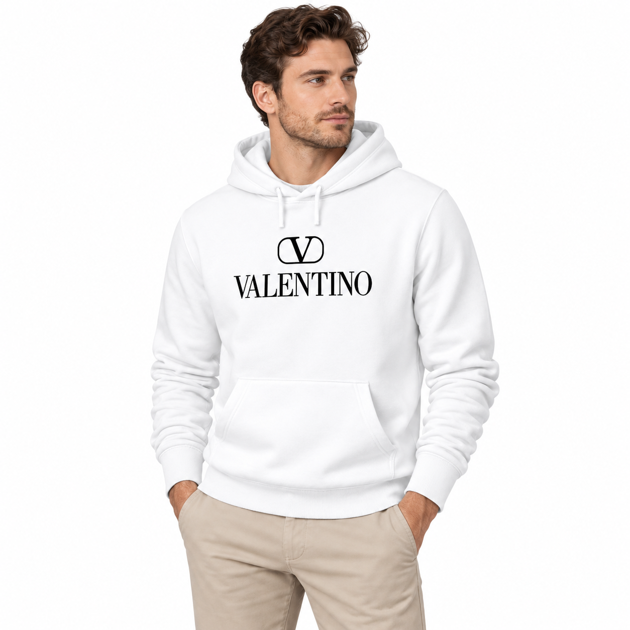 Men's Valentino Pullover Hoodie | Color: White | View 3