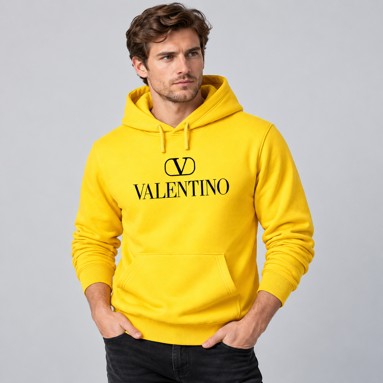 Men's Valentino Pullover Hoodie | Color: Yellow | View 3